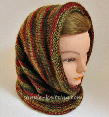 Knitting pattern for scarf with hood